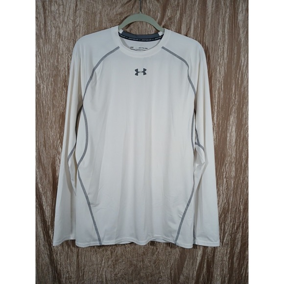 Under Armour Compression Shirt HeatGear Men's Large White Logo Base Layer LS - Picture 2 of 10